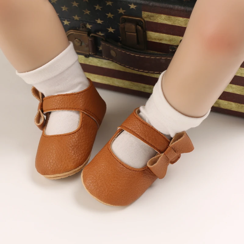 Infant Newborn Baby Girls Princess Non-Slip Floral Border Shoes Toddler Baby Soft PU Leather Prewalker Shoes Solid First Walkers