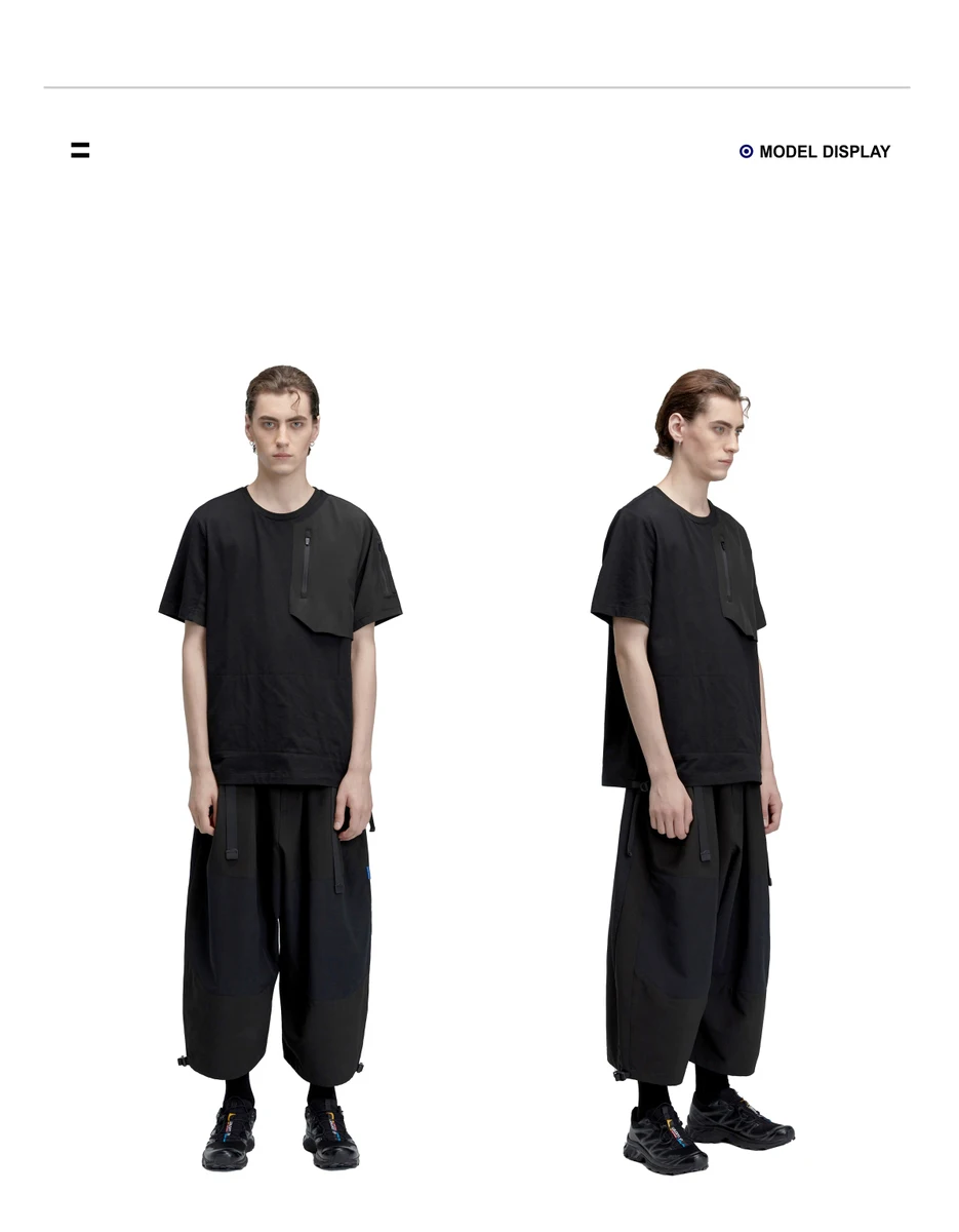 Reindee Lusion Recycled fabric short-sleeved cotton T-shirt split joint arm pocket polyester techwear ninjawear
