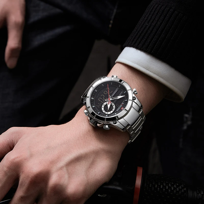 Top Luxury Brand Naviforce New Men Sport Quartz Wrist Watch For Man Waterproof Dual Display-5