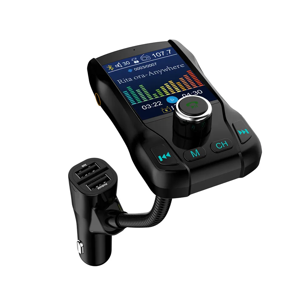 Автомобильный fm-передатчик, беспроводной Bluetooth комплект громкой связи, 350 вращающийся Автомобильный MP3 аудио с 5 В 2.1A двойной USB зарядкой, цветной экран - Название цвета: Black