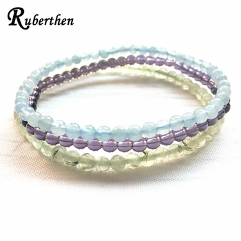 

Ruberthen Aqua marine Bracelet Set Natural Purple Crystal Bracelet 4 mm Mini Gem Stone Energy Bracelets
