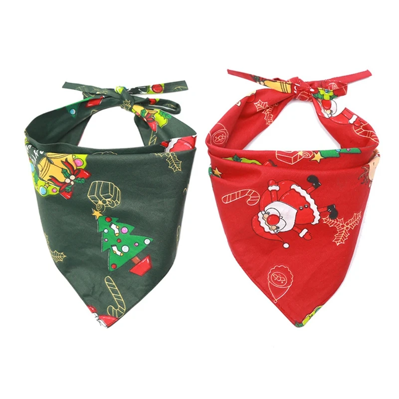  Christmas Dog Cat Bandana Cute Santa Xmas Tree Printed Pet Collar Scarf Handkerchiefs Bibs Washable