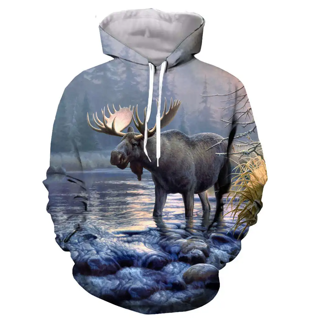 MOOSE 3D печатных мужчин и женщин с капюшоном толстовка модная графическая Толстовка Повседневная Уличная пуловер Толстовка