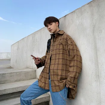 

Men's Shirts Autumn Plaid Thicken Coats Gentleman 5xl Loose StreetWear Hip Hop Band High Street New Clothes Jacket Harajuku Gym