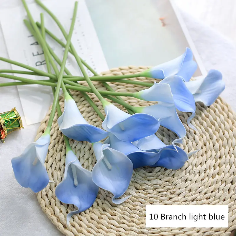 yumai 10 шт. / Компл. Настоящий сенсорный пу калла лилия искусственные цветы букет длинные стебли лилии цветы - Цвет: light blue