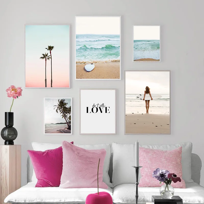 

Summer Tropical Decoration Picture Scandinavian Ocean Beach Poster Palm Tree Print Scenery Wall Art Canvas Painting Home Decor