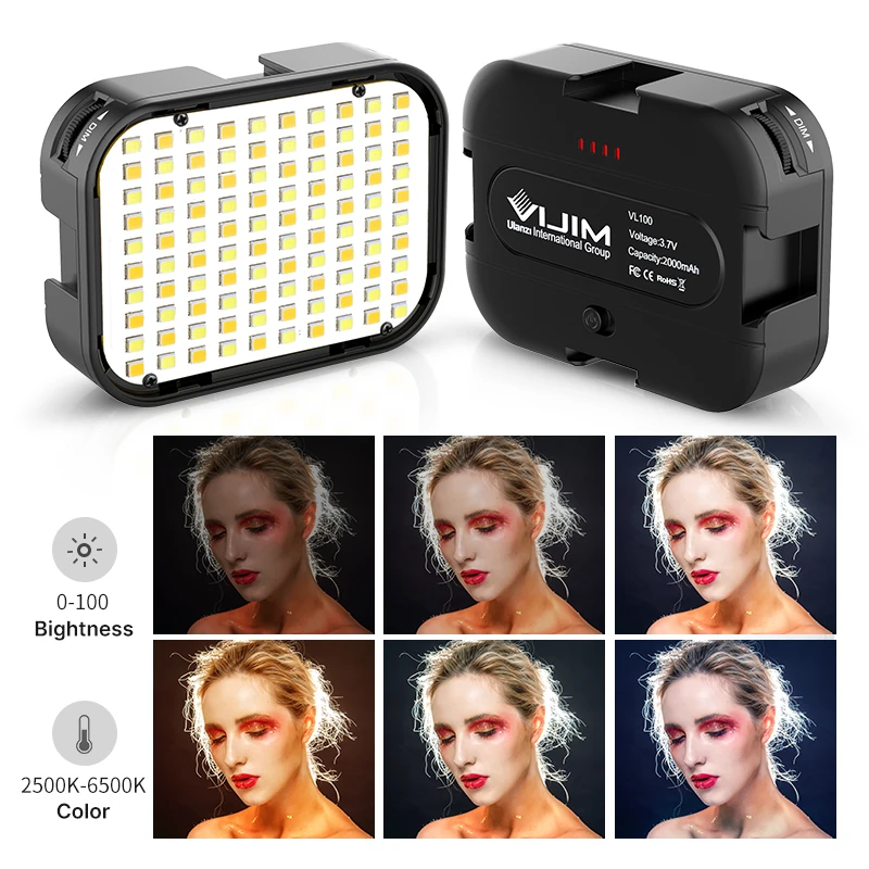 Ulanzi VL100C LED Video Light 3200K-6500K 170° Adjustable Ballhead Cold Shoe Vlog Fill 2000mAh Battery Camera Light Lamp