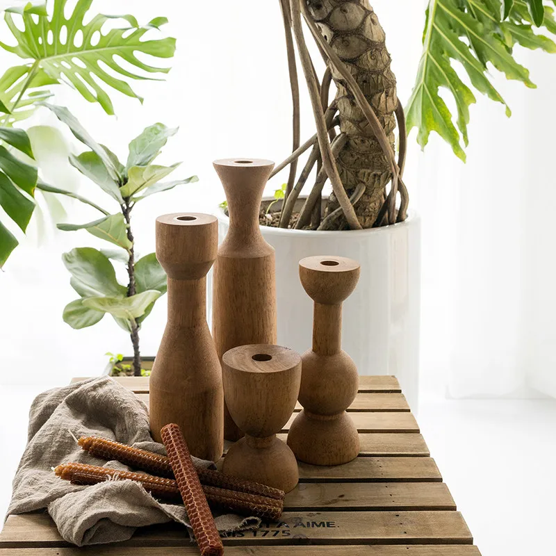 

Tobs wood candlestick holders home decorative pillar holder coffee/brown color wedding party decoration supplier