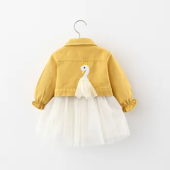 

DFXD Children Clothing Set 2020 Spring Toddler Infant Kids Swan Long Sleeve Jacket+Sleeveless Striped Mesh Vest Dress Outfits