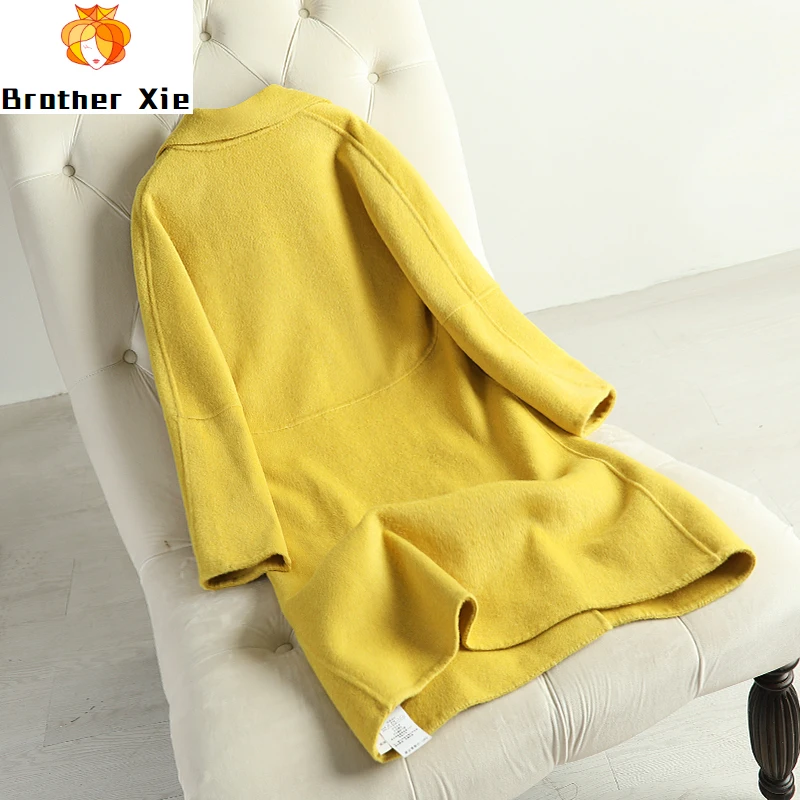 

QSC 100% Wool good quality plus size coat women new cashmere overcoat middle long anti-season suit collar Korean loose jacket