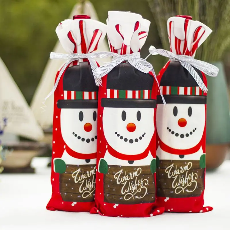 

Christmas Red Wine Covers Lovely Cartoon Elk Pattern Non-woven Red Wine Gift Bag For Christmas Decoration