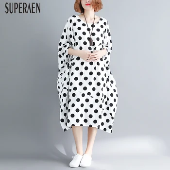

SuperAen 2020 Spring and Summer New Women Dress Pluz Size Cotton Casual Ladies Dress Round Collr Fashion Women Clothing