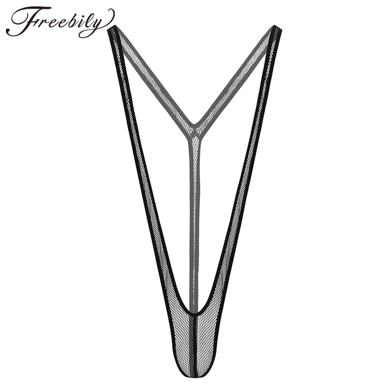 

Men Mankini One-piece Swimsuit Fishnet See Through Sheer Sleeveless Deep V-shaped Thong Underwear Lingerie Suspender Bodysuit