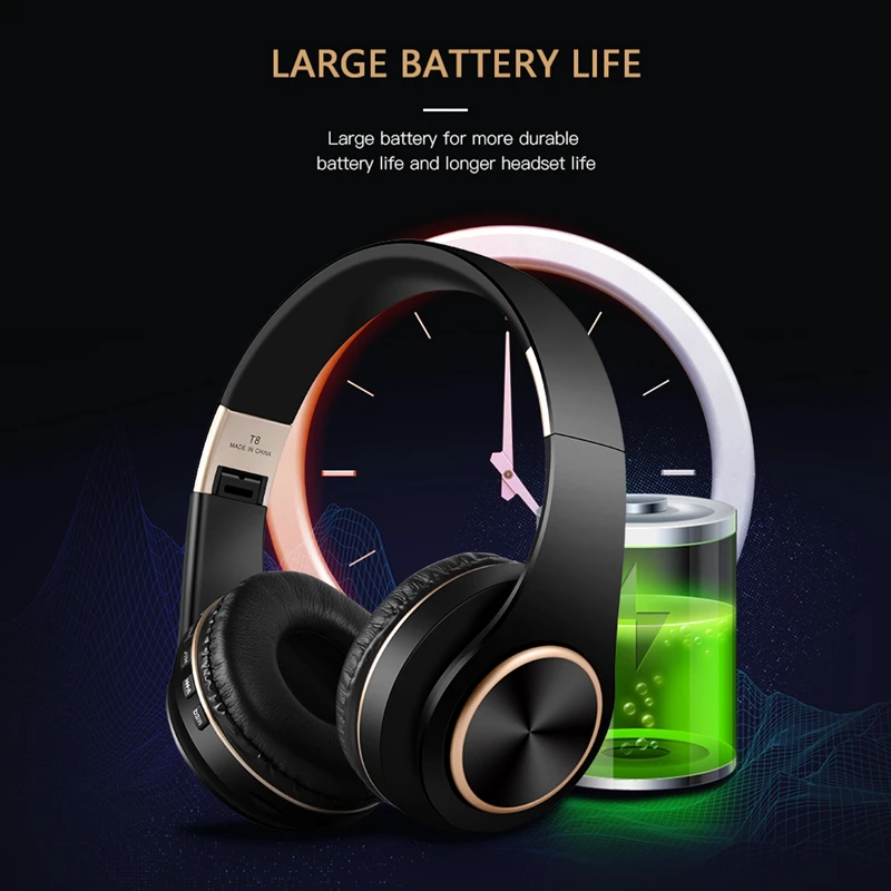 Wireless Bluetooth5.0 Headphones Foldable Wireless Stereo Headset Handsfree Earbuds with Mic Support TF Card Play