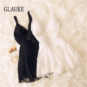 

Halter One Piece Swimsuit Women Sexy Swimwear Female Hollow Solid Bathing Suit High Waist Retro V Neck Lace Swimsuit Skirt