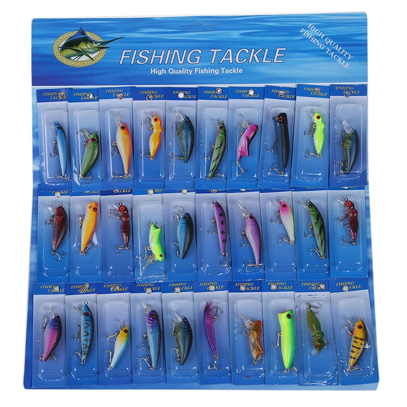 30 Pcs Metal Fishing Lure Minnow Poper Pike Salmon Baits Bass Trout Fish Hooks