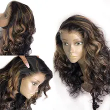 Eversilky эффектом деграде(переход от темного к Мёд светлый блонд 13x4 Синтетические волосы на кружеве парики из натуральных волос на кружевной перуанские Remy(Реми) предварительно с ребенком волнистые волосы, для придания объема парик