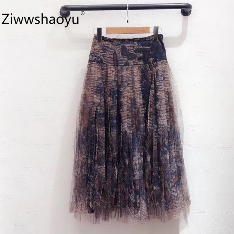 Ziwwshaoyu Zijde Vintage Totem Afdrukken Lente Zomer Mesh Plooirok Vrouwen Hoge Kwaliteit Kleding 2020 Nieuwe Mode Ziwwshaoyu Zijde Vintage Totem Afdrukken Lente Zomer Mesh Plooirok Vrouwen Hoge Kwaliteit Kleding 2020 Nieuwe Mode