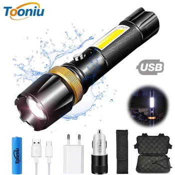

Super bright Waterproof LED Flashlight With COB side light Rotary zoom 3 lighting modes Powered by 18650 battery for camping