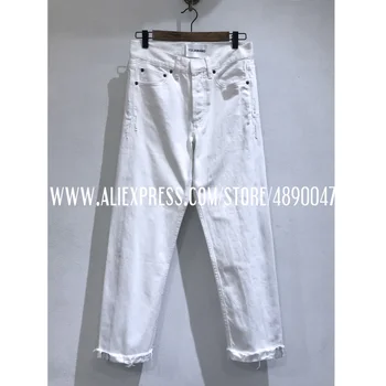 

Cotton white jeans woman straight jeans women spring summer High-quality low-rise jeans treetwear crimping trousers