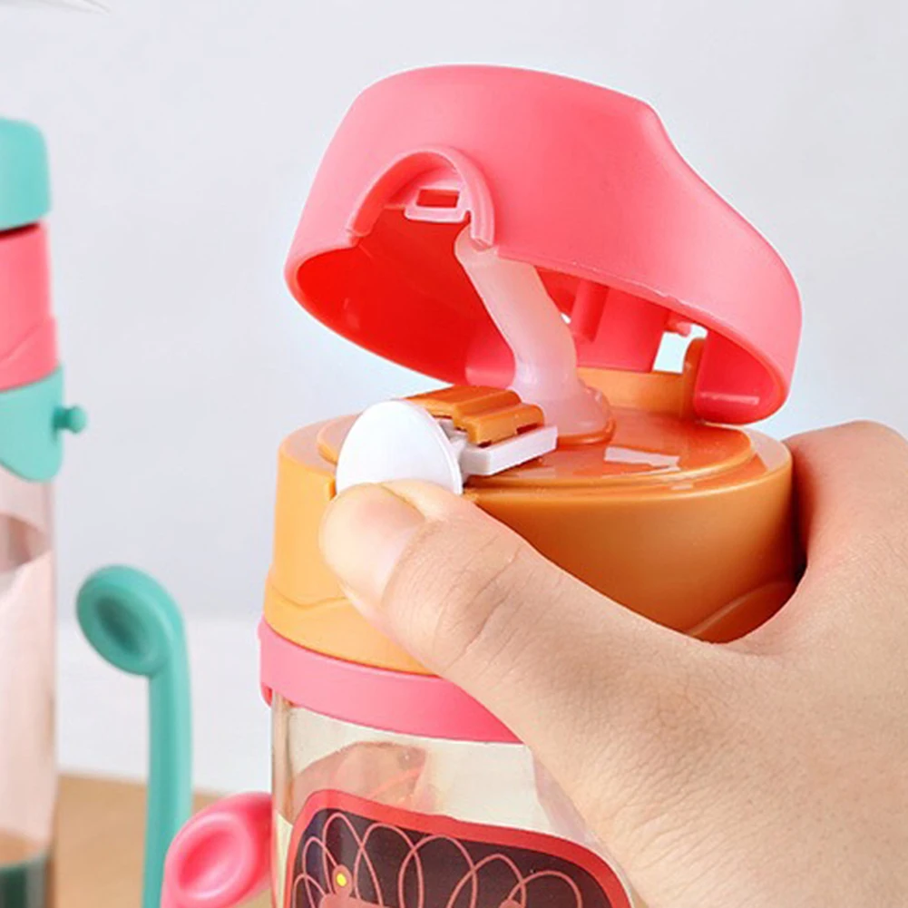 400ml Cartoon Portable Baby Feeding Water Drink Straw Water Bottle Sippy Cup with Lanyard Learning Drinking Tritan Bebe
