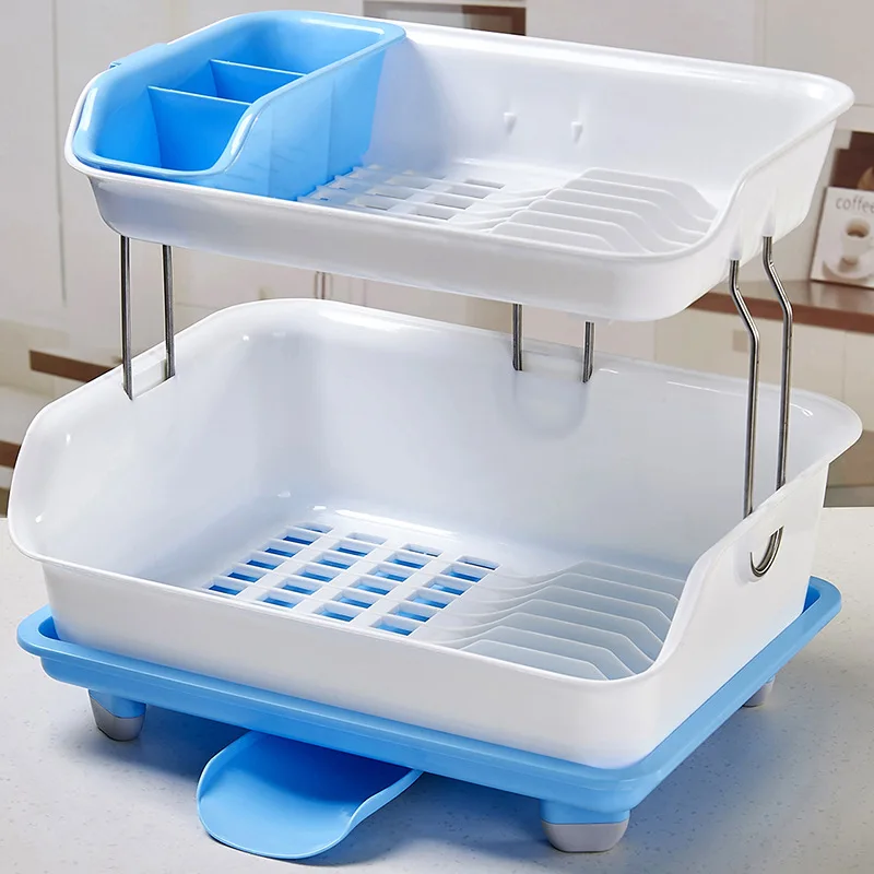  Double Layer Kitchen Shelf Thick Plastic Drain Rack Dish Rack Tableware Put Bowls And Chopsticks En - 4000156398315