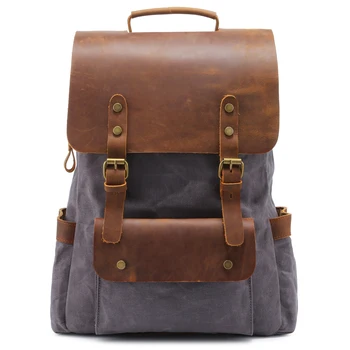 

M352 Vintage Canvas Leather Laptop Backpack Male College School Bookbag Men Out Door Travel Casual Daypacks Waterproof Bagpack