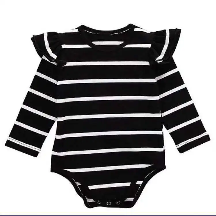 Комбинезоны для новорожденных девочек; цельнокроеные Комбинезоны на подтяжках для девочек; Комбинезоны для маленьких девочек; летняя хлопковая одежда для новорожденных девочек - Цвет: Black Stripe