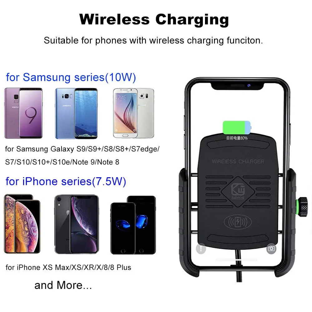 Aileap Universal Motorcycle Phone Holder Aluminum Bike Phone Mount Integrated with Waterproof Wireless Charge Handlebar Cradle Aileap Universal Motorcycle Phone Holder Aluminum Bike Phone Mount Integrated with Waterproof Wireless Charge Handlebar Cradle