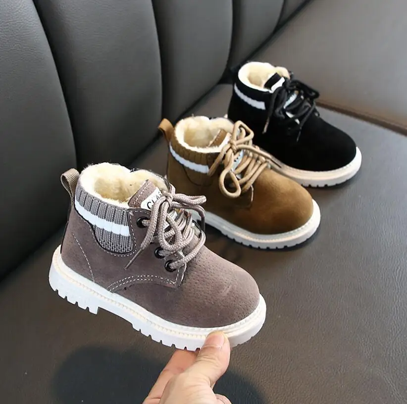Spring Autumn Children Ankle Boots Girls Martin Boots Boys Plush Snow Motorcycle Boots Side Zipper Rome Boots Kids Sport Shoes