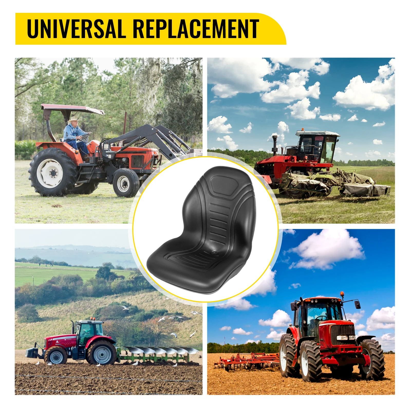 SucceBuy Forklift Seat Replacement Pair 2 High Back Seat Tractor Seat Durable Vinyl Cover for Mower Excavator Wheel Loader Dozer