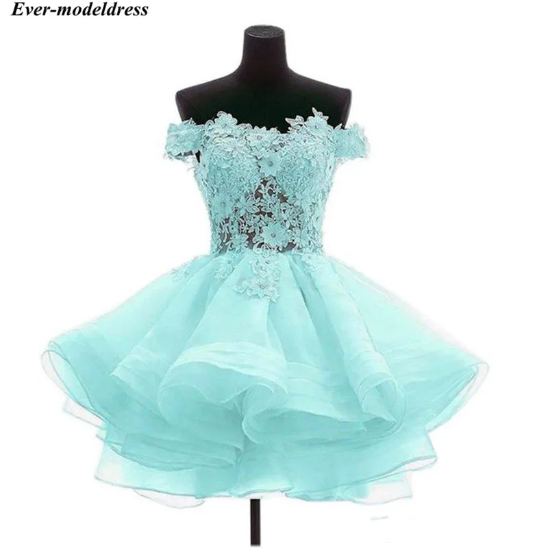 Cheap Short Prom Graduation Dresses Lace Appliques Organza Beaded Crystal Plus Size Homecoming Gown Cocktail Party Gown - Цвет: Mint Green