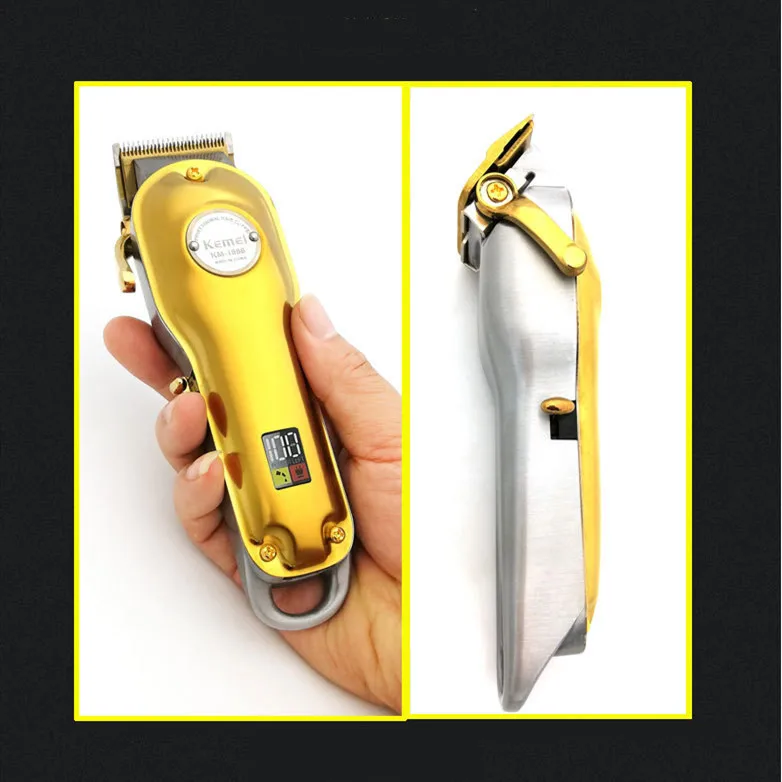 Kemei 1986 Professional Electric All Metal Hair Clipper LCD Digital Cordless Hair Trimmer Men Silver Gold Haircut Machine Barber