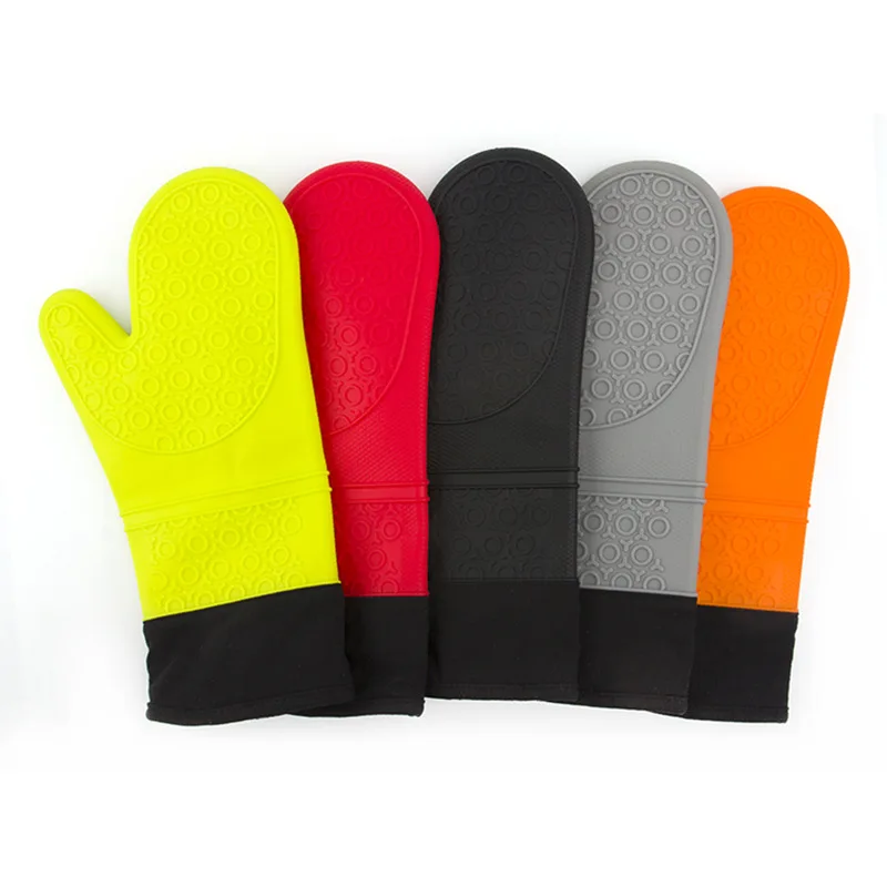 Non-Scald Waterproof Heat Resistant Insulation Silicone Kitchen Long Cotton Microwave Glove Oven Mitts for Baking Cooking BBQ