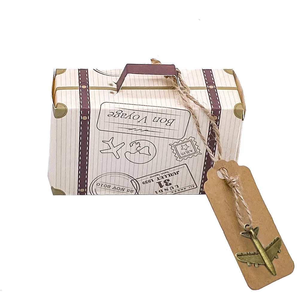 100pcsMiniSuitcaseKraftCandyBoxBonbonniereWeddingGiftBoxes