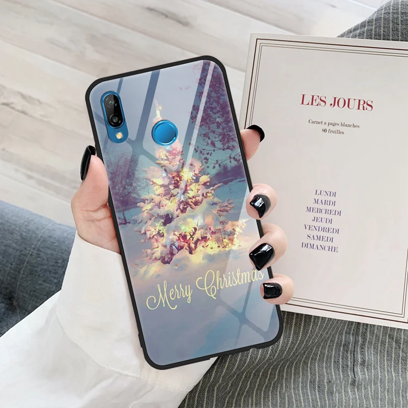 Рождество мультфильм закаленное стекло чехол для huawei P20 P30 mate 10 20 30 Lite P Smart Honor 9X 8X 7A 20 Pro Y6 Y9 чехлы