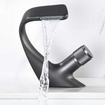Online Good Quality Brass Bathroom Sink Faucet Single Handle Single Hole Cold Hot Water Basin Mixer Faucet Bath Tap,Gray Black Chrome