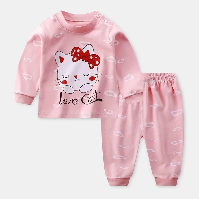 0-2 Years Old 2PCS Baby Clothes Autumn Toddler Girls Outfits Infant Boy Cartoon Pajamas Kids Leisure Wear Cotton Long Sleeve newborn baby clothing gift set Baby Clothing Set