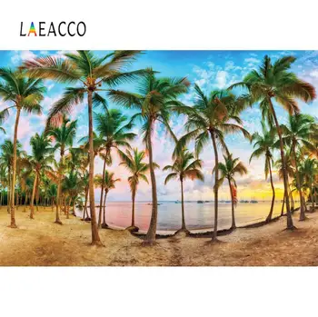 

Laeacco Blue Sky Summer Holiday Tropical Beach Palms Tree Ship Baby Scenic Photography Background Photo Backdrop Photo Studio