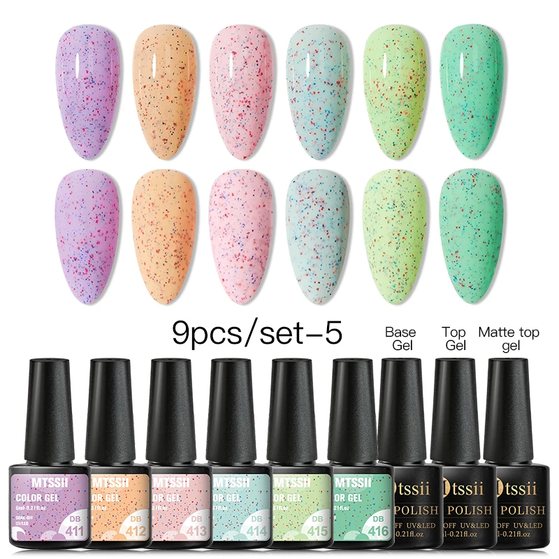 Mtssii 9/13PCS Uv Gel Nail Polish Set Yogurt Effect Soak Off Glitter Colorful Dot Varnish With Base Top Coat | Красота и здоровье