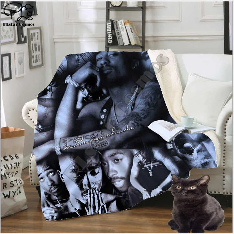 

Plstar Cosmos Hip Hop Rapper 2Pac funny character Blanket 3D print Sherpa Blanket on Bed Home Textiles Dreamlike style-7