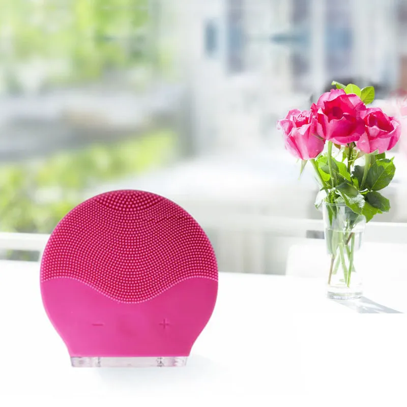 Rose red Кожа очищающий массажер инструмент кисть для очистки дица силиконовый Вибрационный очиститель кисточка для чистки пор - Цвет: Rose red