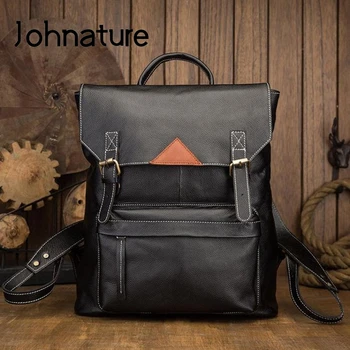 

Johnature 2020 New Leisure Travel Bag Genuine Leather Man Backpack Handmade Soft Cowhide Large Capacity Laptop Backpacks