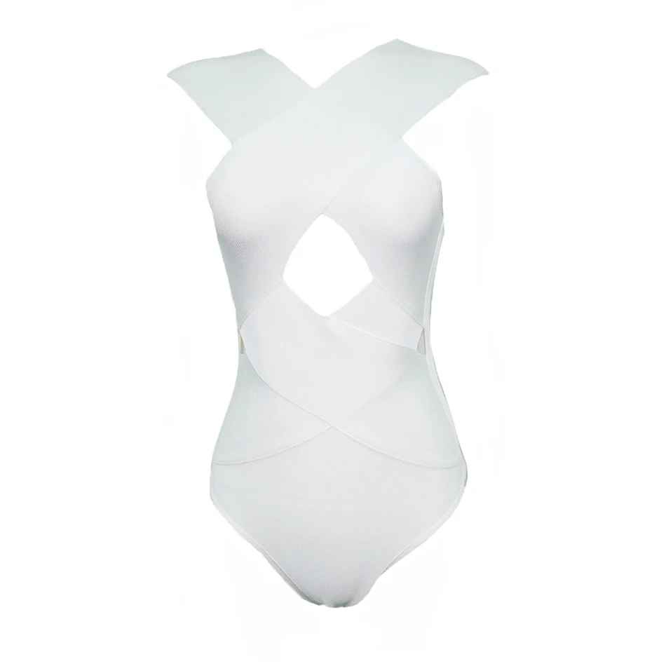 sequin bodysuit Summer Women Sexy Nude Cross Neck Hollow Out Bandage Bodysuits Solid Sleeveless Bodycon Rompers Nightclub Bodysuits Wholesale white lace bodysuit