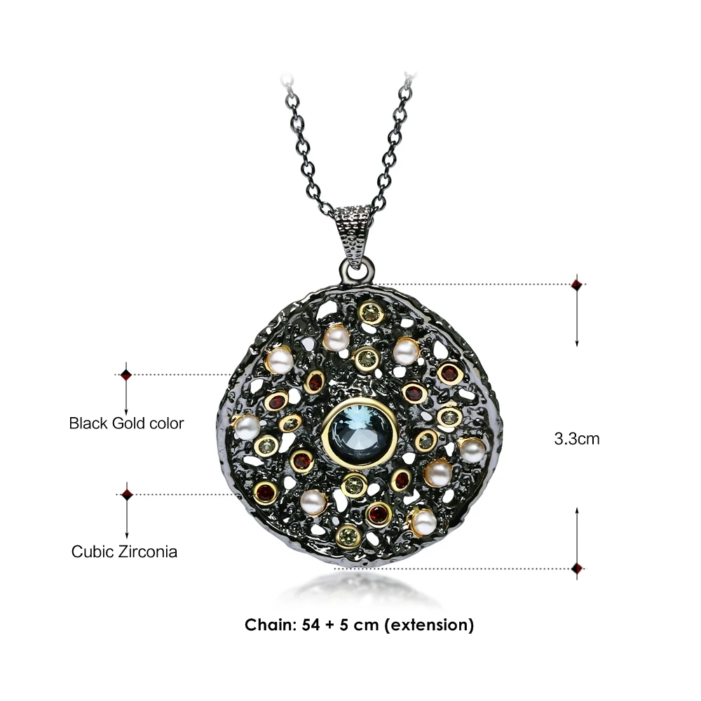 DreamCarnival 1989 Hot Gothic Jewelry Black Gold Color Pendant Chain Necklace Women Mixed Cubic Zircon Synthetic Pearl WP6532