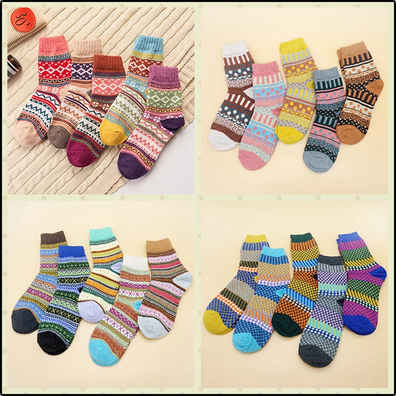 Socks Women Soft Knit Wool WinterThick Warm Cabin Fuzzy Crew Socks 5 Pack