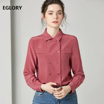 

Blusas Feminino 2020 Spring Summer Luxury Silk Shirts Women Turn-down Collar Double Breasted Long Sleeve Elegant Blouses Female