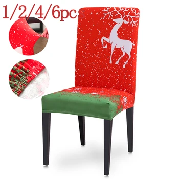 

1/2/4/6pcs Christmas Printing Chair Cover Stretch Anti-dirty Elastic Polyester Seat Cover For Wedding Xmas Banquet Restaura