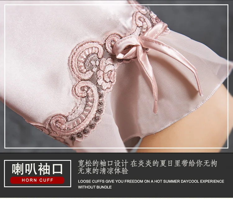 Одежда для сна с v-образным вырезом ночная рубашка версия Ice Silk с Коротким Рукавом Кружевная юбка Ночная сексуальная пижама женское шелковое белье платье для сна