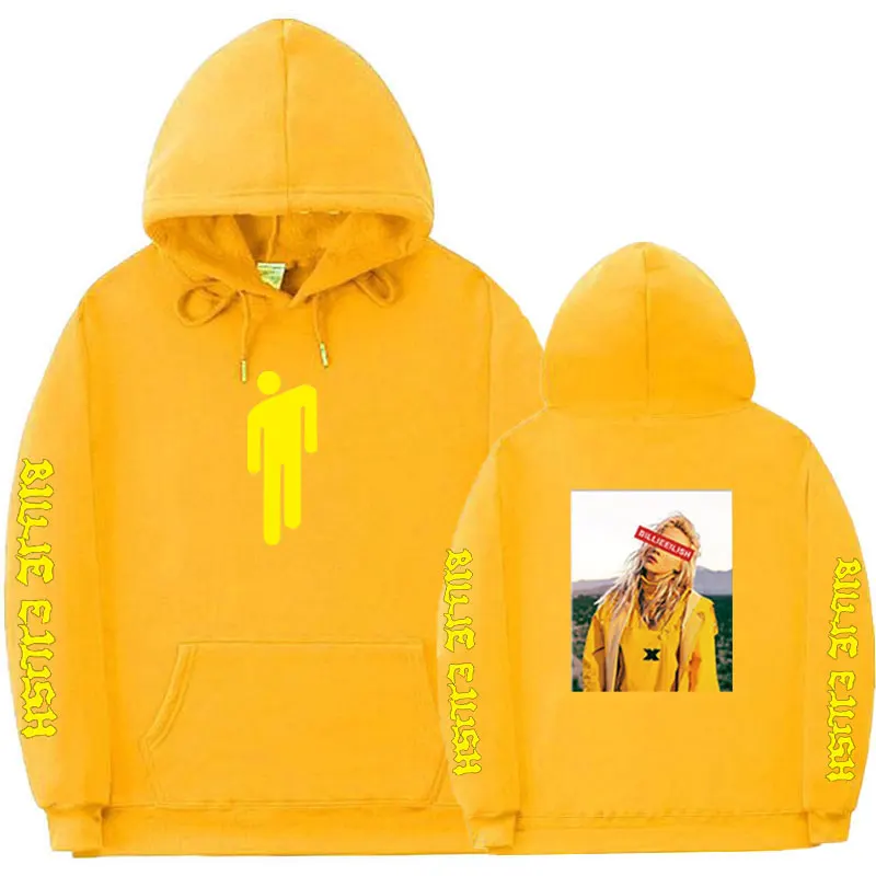 Billie Eilish толстовки наборы спортивный костюм для мужчин с капюшоном Мужские повседневные осенние зимние теплые толстовки спортивные штаны набор для мужчин и женщин хип-хоп костюм - Цвет: Yellow MS532
